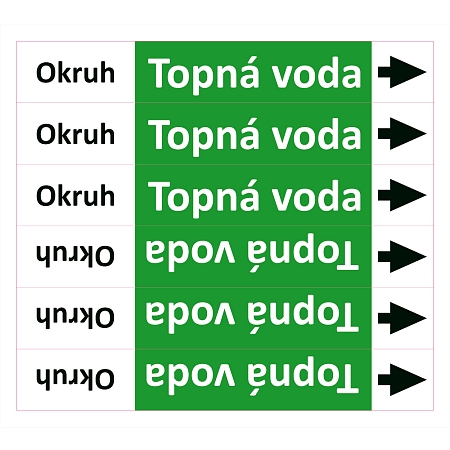 Značení potrubí ISO 20560, topná voda - okruh